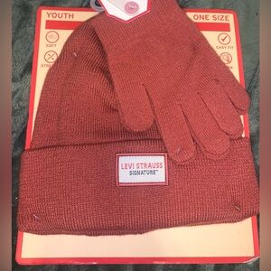 Youth Levi's Brown Knit Beanie with Matching Gloves